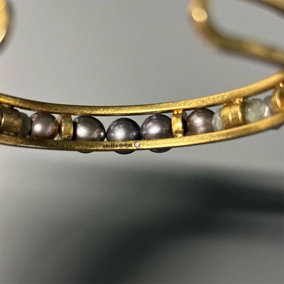 Pulsera Stella & Dot Mujer Puño Tono Dorado Labradorita Gris Perla Cuentas Joyería Foto 4 de 4