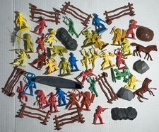 Vintage Marx Style Toy Cowboys Indians Plastic Figures Horses Accessories Lot
