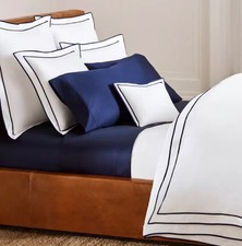  420 Ralph Lauren Spencer KING Cotton White Navy Sateen Border Duvet Cover
