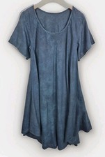 Made in Italy Lagenlook Linen Petrol Green/Blue Tunic Full Midi Dress Size M