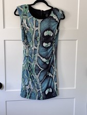XS Attention Navy SHort Sleeveless Dress Zip Back Geometric Aqua Colors Scrunch
