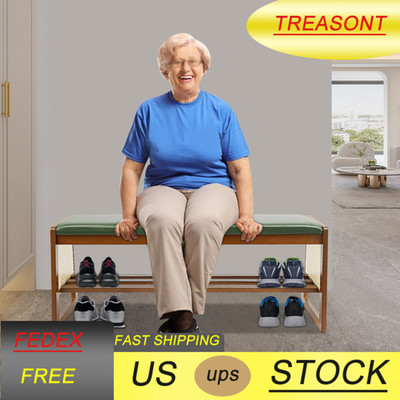 100*35*40cm Modern Free Standing Entryway Shoe Storage Bench Nut-brown + Green