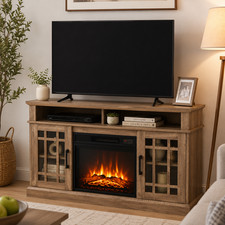 Electric Fireplace TV Stand 55 Inch Natural Media Console Heater Storage Cabinet
