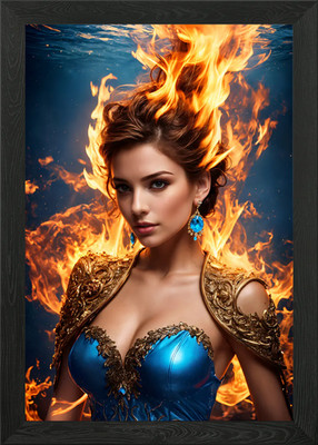 Digital Art: Mädchen, Feuer und Wasser gerahmtes Wandbild Poster Leinwanddruck Bild