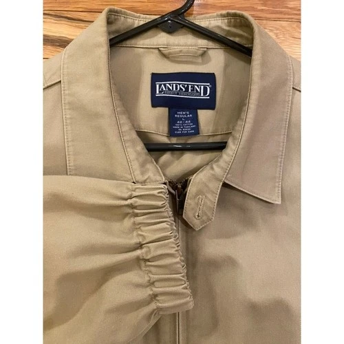 Lands' End Men's Tan Cotton Zip Up Jacket Coat Regular Size L 42-44 - product listing photo
