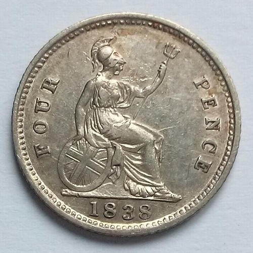 1838 Fourpence Groat Coin Queen Victoria Very Fine