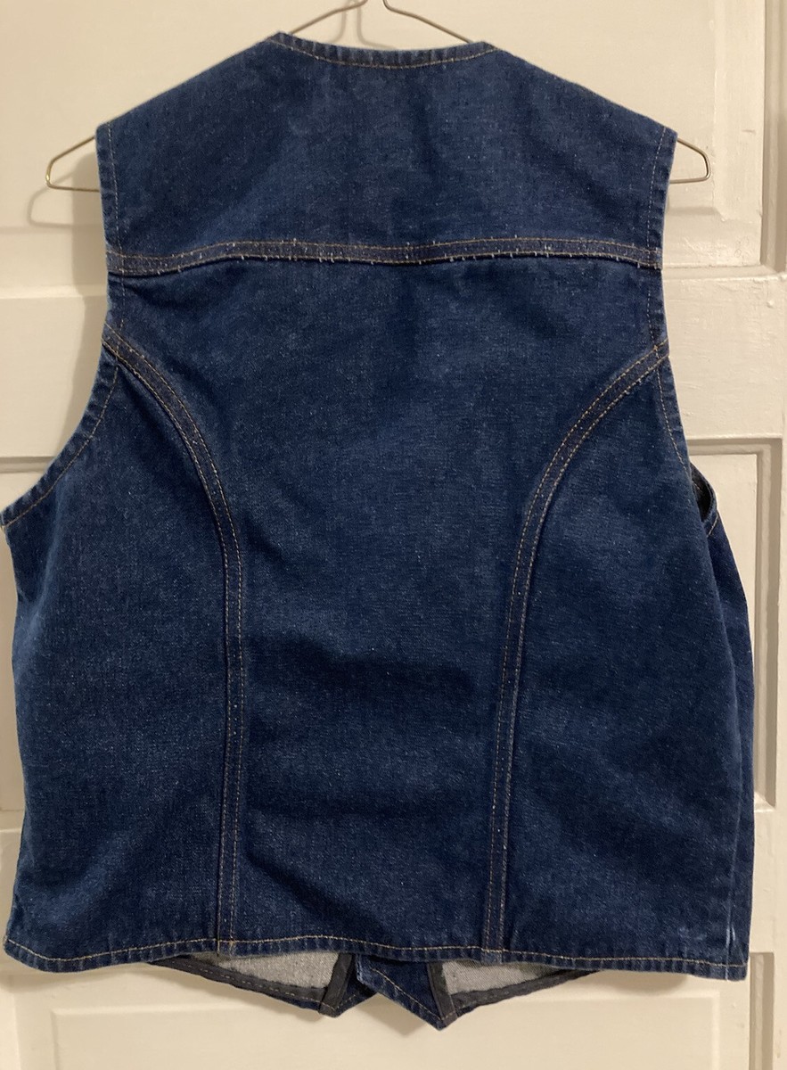 Vintage Wrangler Western Jean Denim Cowboy Biker Vest Mens Vintage Wrangler Western Jean Denim Cowboy Biker Vest Mens