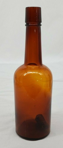 Botella de vidrio ámbar marrón oscuro de 9,5" vintage con tapón de corcho burbujas vajilla de bar - Imagen 4 de 10