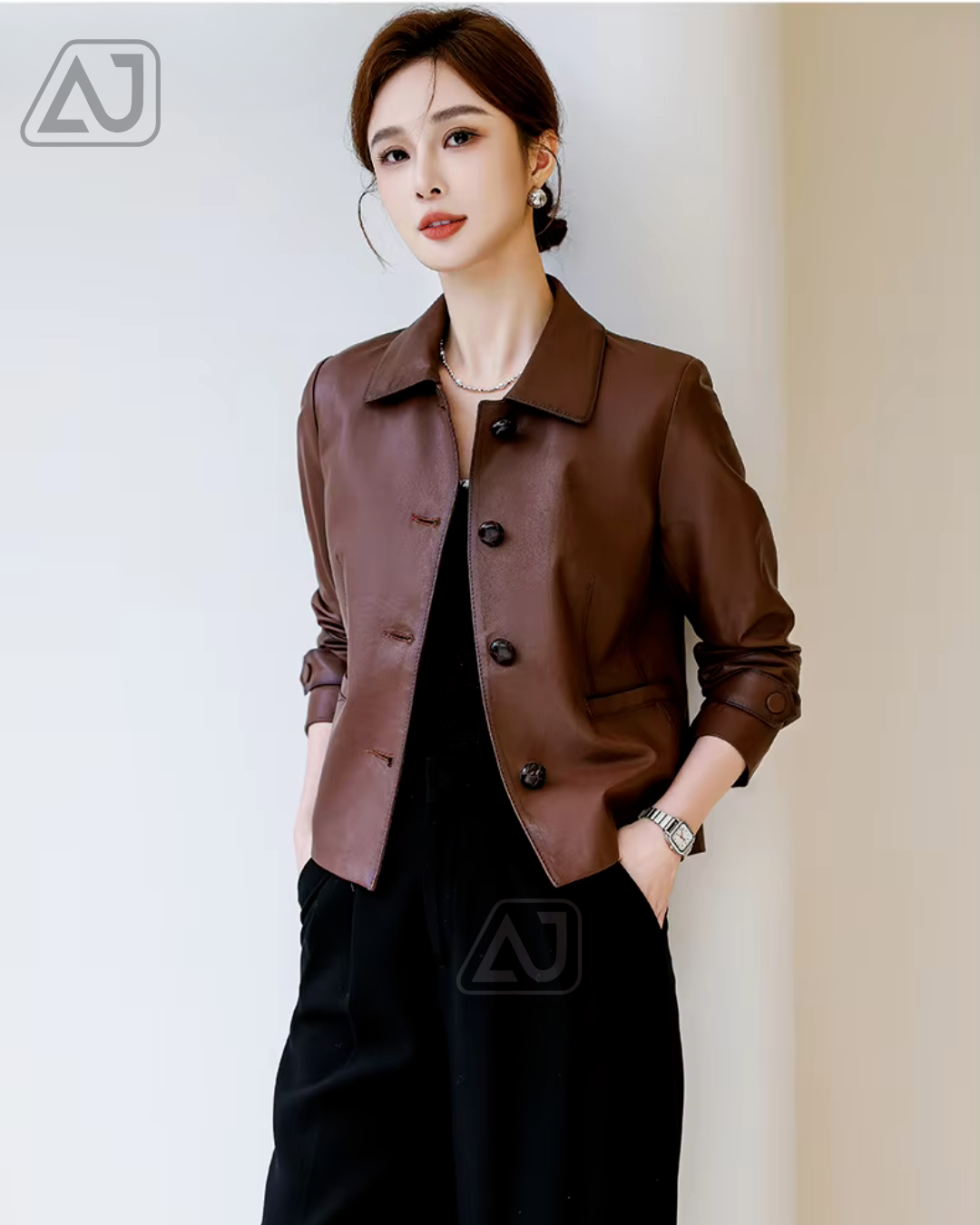 Elegant Womens Genuine Leather Sheepskin Spring Jacket with Free Shipping