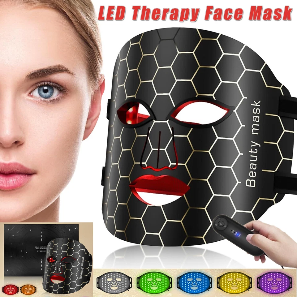 7 Color LED Light Photon Face Mask Rejuvenation Skin Facial Therapy Wrinkle - Image 2 of 4