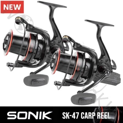 SONIK SK47 7000 Reel x2 Carbon Big Pit Carp Fishing Long Aluminium Spool