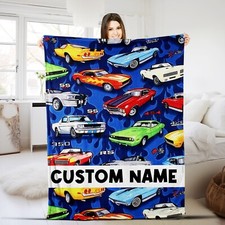 Personalized Cars Plush Fleece Blanket, Muscle Car Baby Blanket, Sports Car