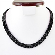 110.00 CTS NATURAL 3 LINE RICH BLACK SPINEL ROUND FACETED BEADS NECKLACE RS 