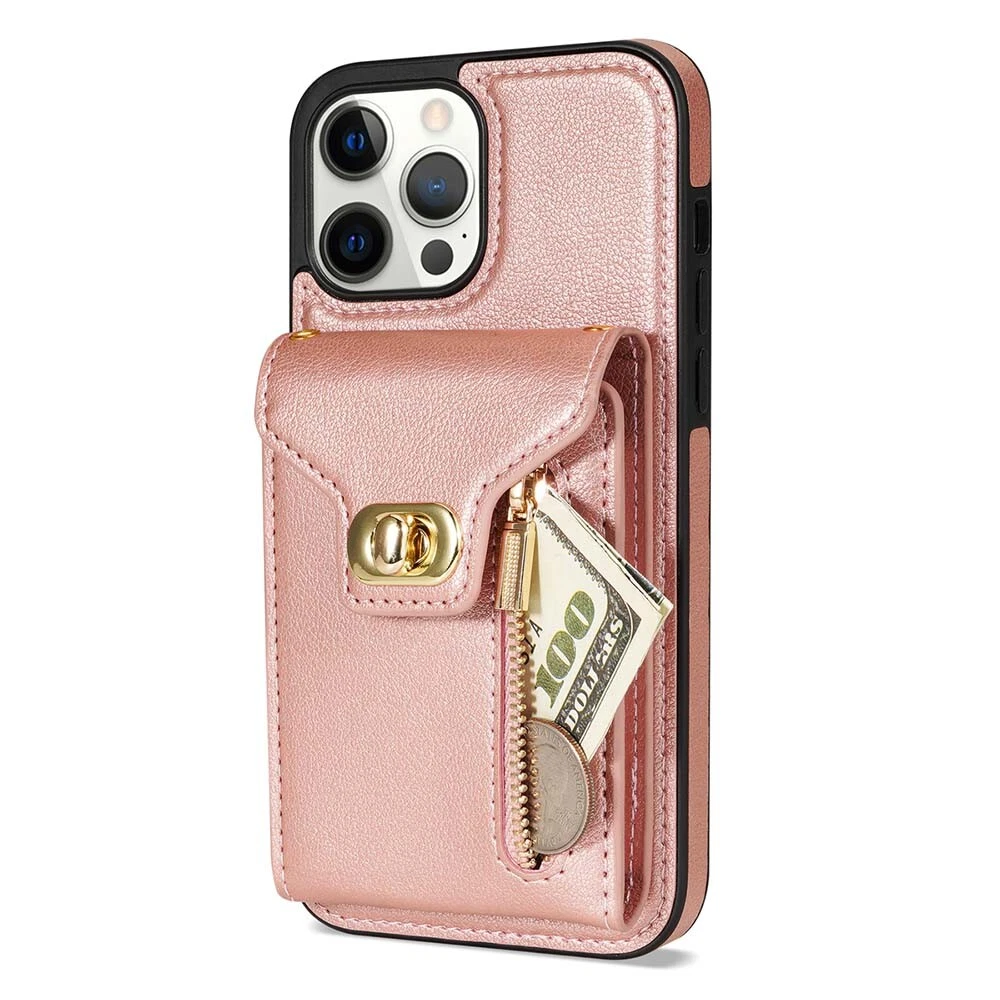Leather Phone Wallet Case for iPhone 15 Pro Max 14 13 12 with Crossbody Strap