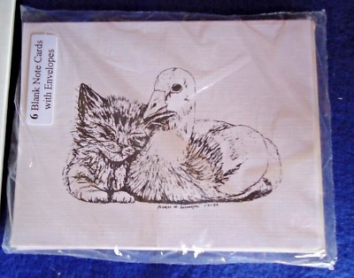 Duck and Kitten Friends 36 Blank Notecards with Linen Style Envelopes New