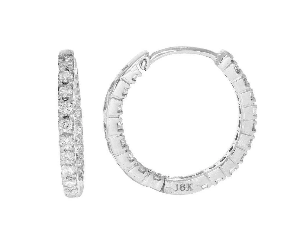 Hoops Earrings 0.60 Ct SI1 G InOut Side Natural Diamond 18K White Gold Pave Set - Image 4 of 4