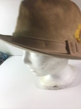 Vintage Dobbs Genuine Suede Leather Fedora Hat Size 7 1/4 Tan