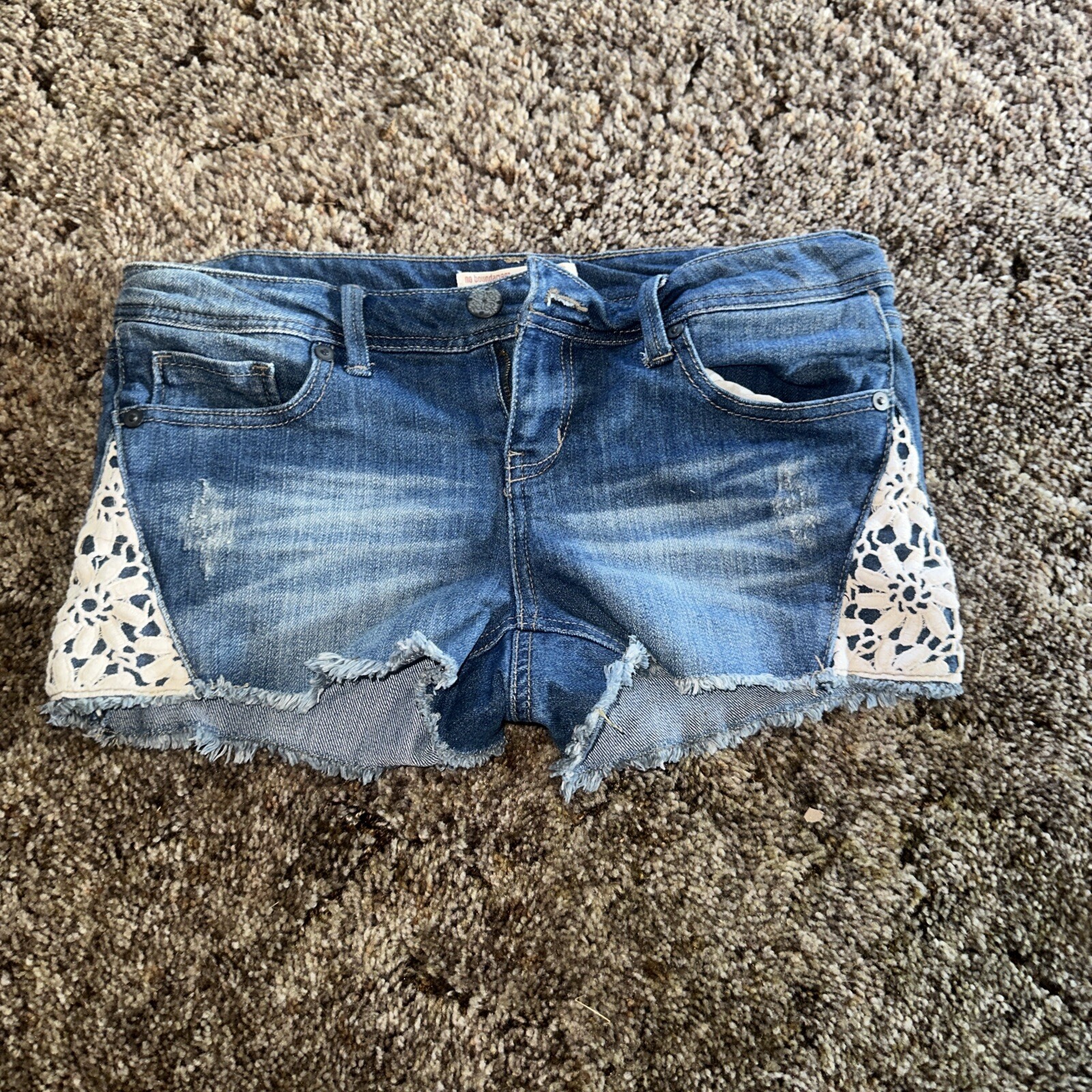 No Boundaries DENIM JEAN CUT OFF SHORTS Blue Womens Jr 9 Y2K Style