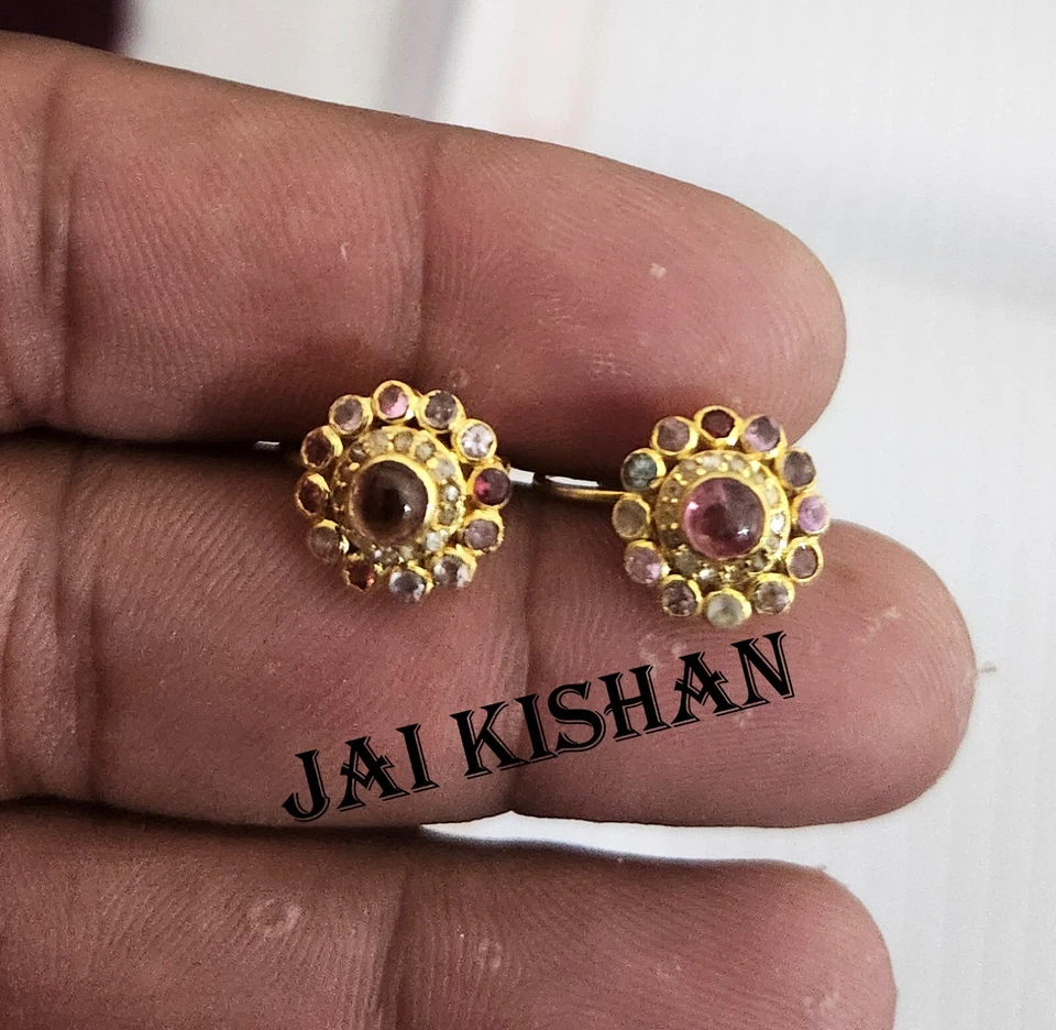 Orecchino In Argento Sterling 925 Con Diamante E Tourmalina Multicolore - Immagine 4 di 4