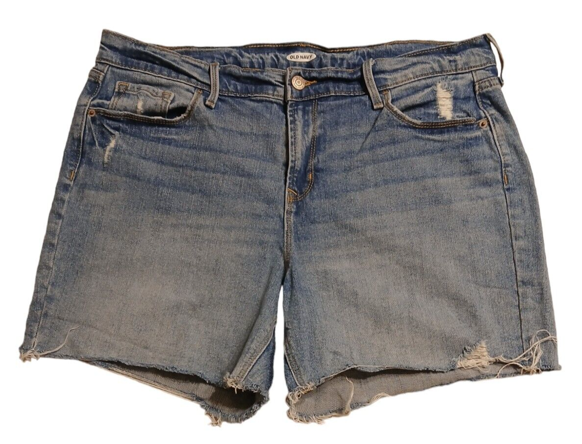 Old Navy Ruby Slim Midi Denim Jean Shorts Womens 14 Cutoff Raw