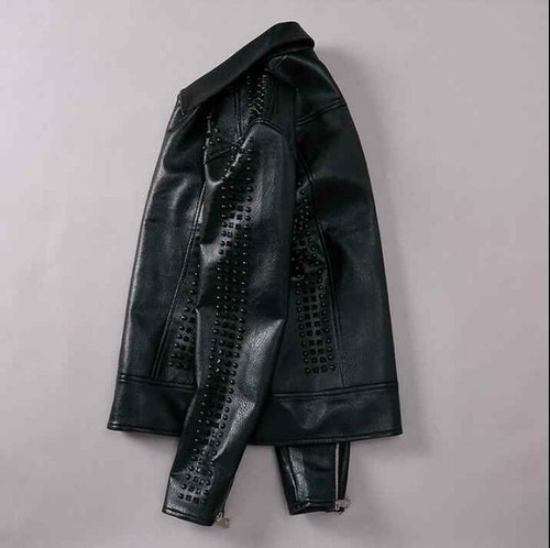 Handgefertigte Herren Nieten Lederjacke, Rock Punk Stil Lederjacke - Bild 3 von 5