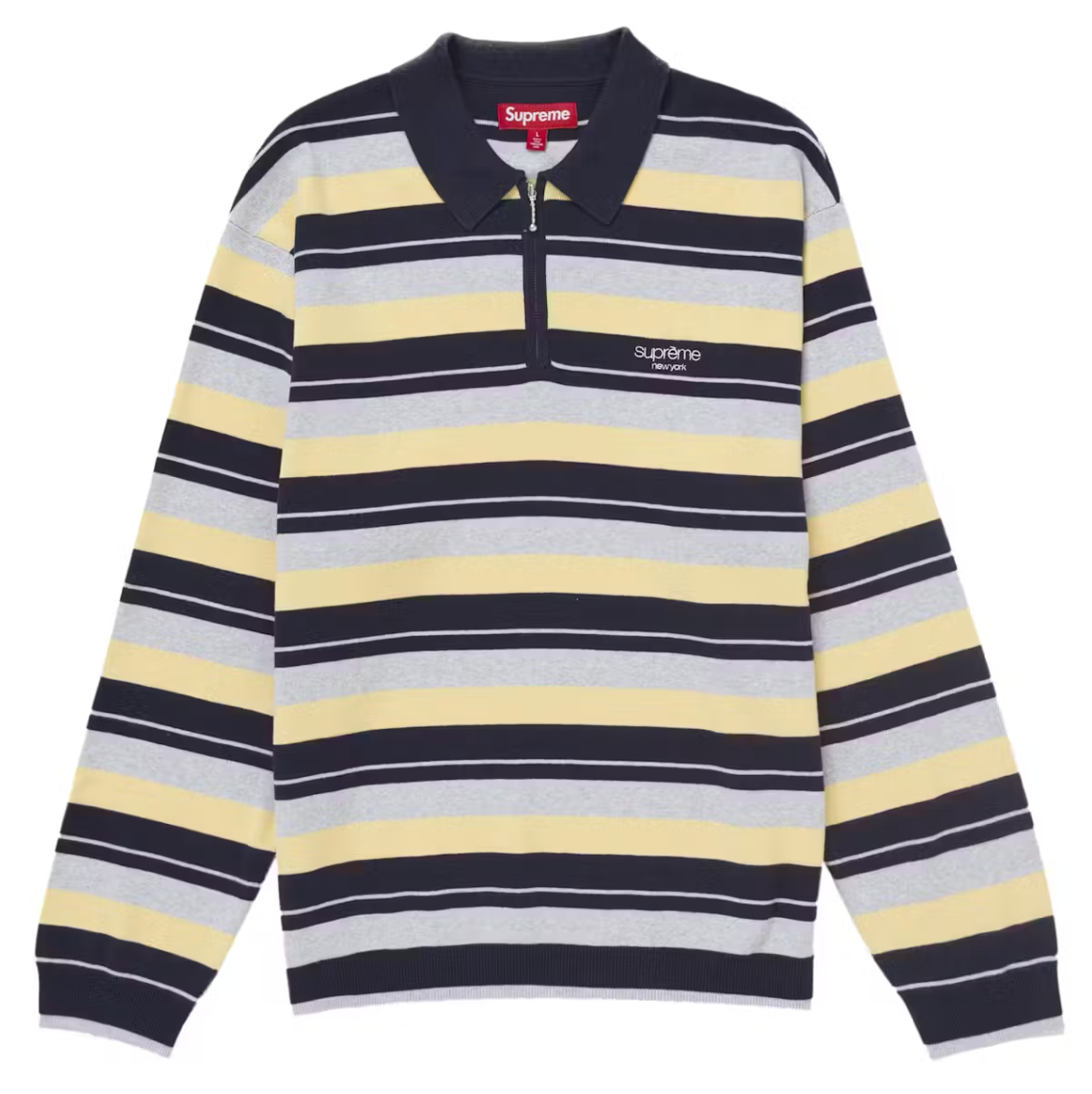 FW24 SUPREME STRIPE ZIP LS L/S POLO NAVY CREAM OFF WHITE SZ