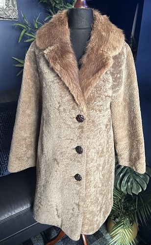 Vintage Maurice Velody 1950s Persian Lamb Coat Mink Fur Collar Brown Womens Uk12 - Picture 4 of 12