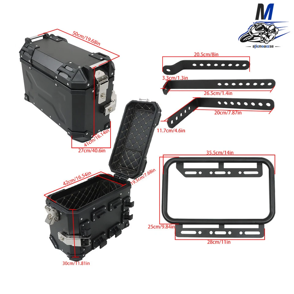 36L Motorbike Hard Side Saddlebag Box Trunk Tour with Support Racks 2×Side Case - Image 2 of 4