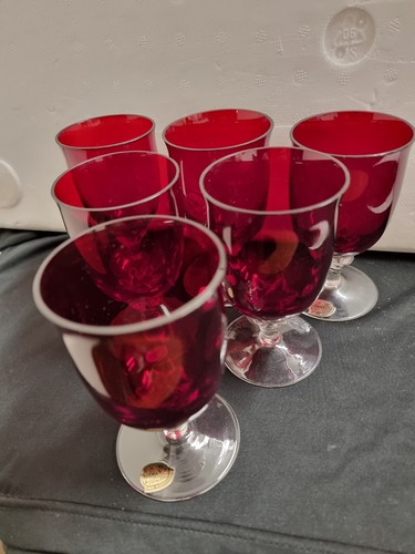 6 Vintage Ruby Red Glasses/desert Cups Crystal Bohemia. Czechoslovakia 1950’s. - Picture 3 of 4