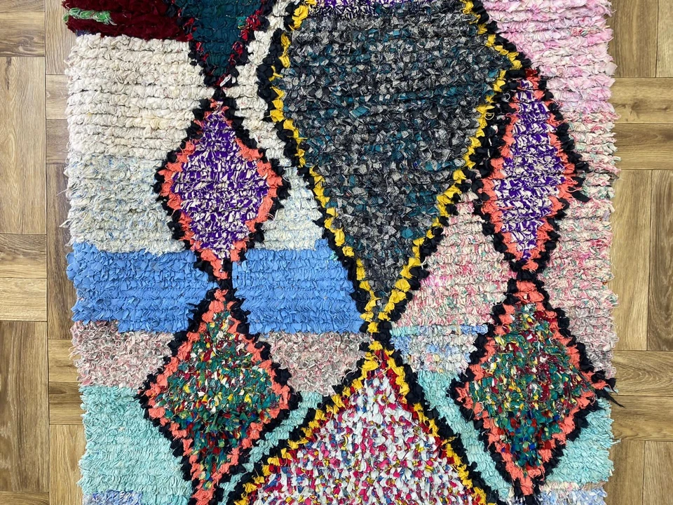 Alfombra bereber vintage de lana marroquí, alfombra bereber tejida a mano, decoración boho del hogar, 3x8 pies Foto 3 de 4
