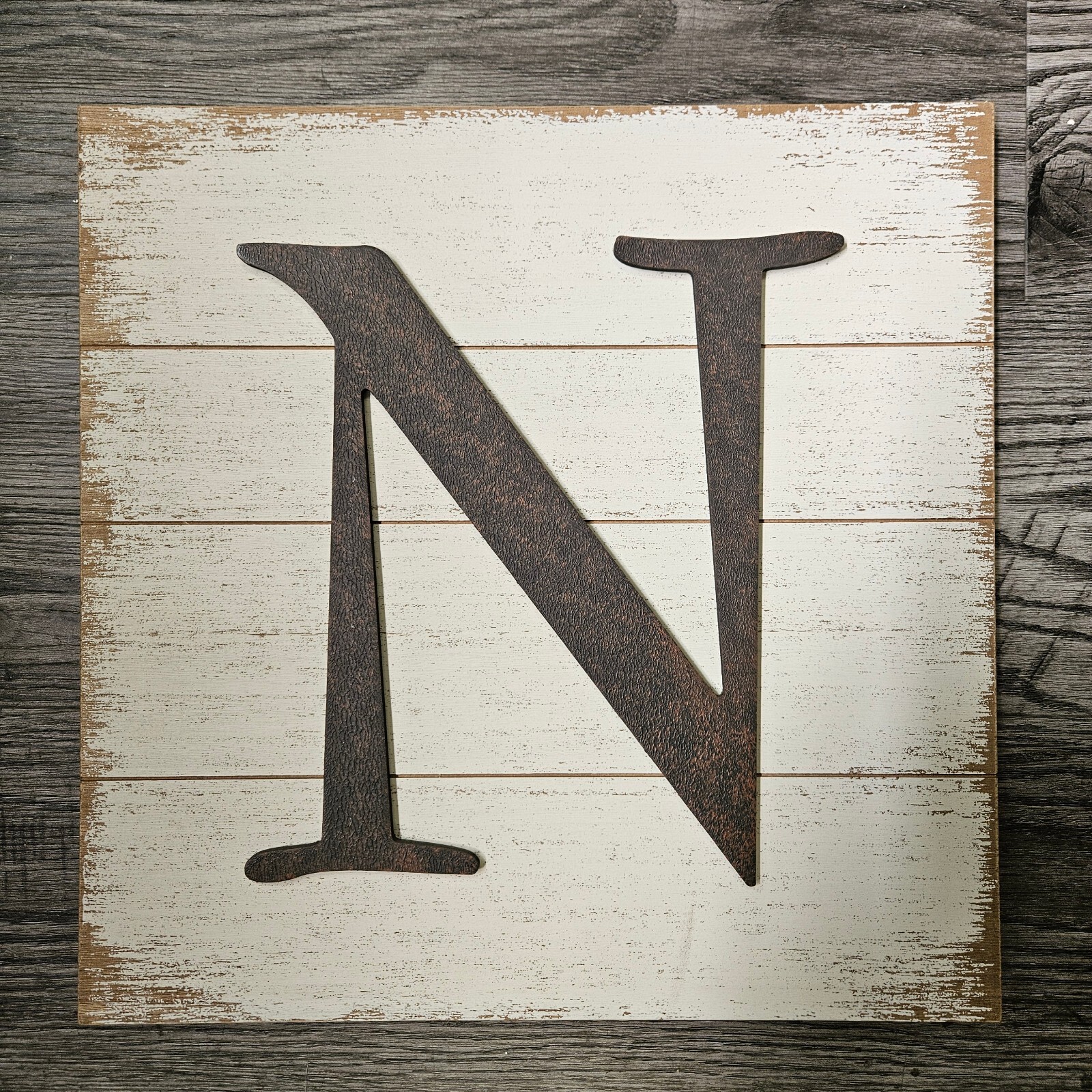 3D Rustic Farmhouse N Monogram Wall Art in Whitewashed Wood  -image