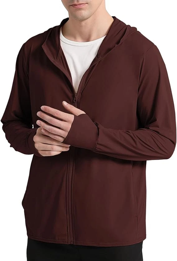 NWT $39 SIZE XL BURGUNDY UPF 50+ Sun Protection Outdoor Lightweight zip hoodie
