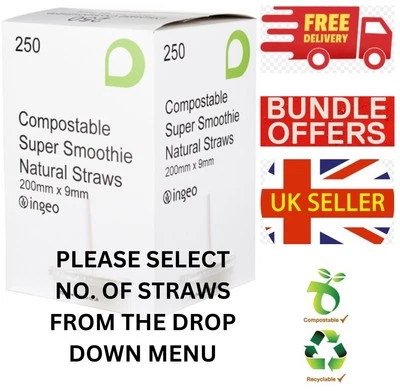 Smoothie & Milkshake Straws 9mm Wide 8 Inches Long Compostable Eco Friendly Item