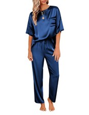 Womens Silk Satin Pajamas Set Two Piece Pj Sets Sleepwear Loungewear Short Sl...