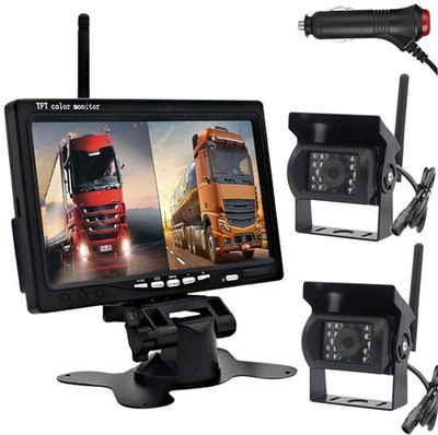 2x Wireless Rear View Backup Camera HD 7'' Split Monitor for Truck Caravan 12-24V
