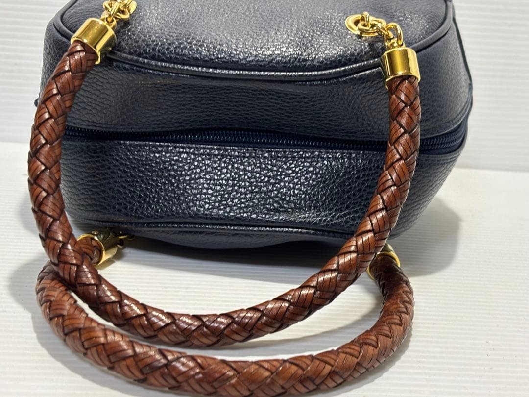 Valentino Garavani Leather Handbag Navy Brown Near Mint Condition Japan thumbnail 6