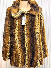 S. Line Faux Fur Leopard Print Collared Jacket size M mobwife statement