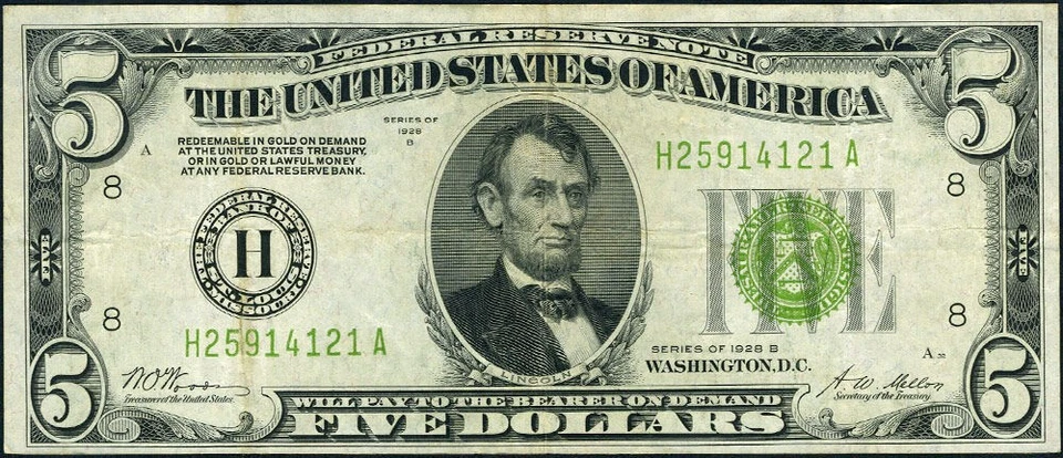 FR. 1952 H $5 1928-B Federal Reserve Note St. Louis H-A Block LGS VF+ - Image 2 of 3