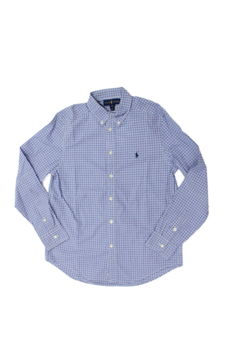 Polo Ralph Lauren Boys Cotton Collared Long Sleeve Button-Up Shirt Blue Size LFree Shipping in US $100+ Orders | $6.95 Orders Below