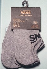 Vans Off The Wall No Show Socks 3 Pair Boys 10-13.5 Gray w Black Logo Skate NEW
