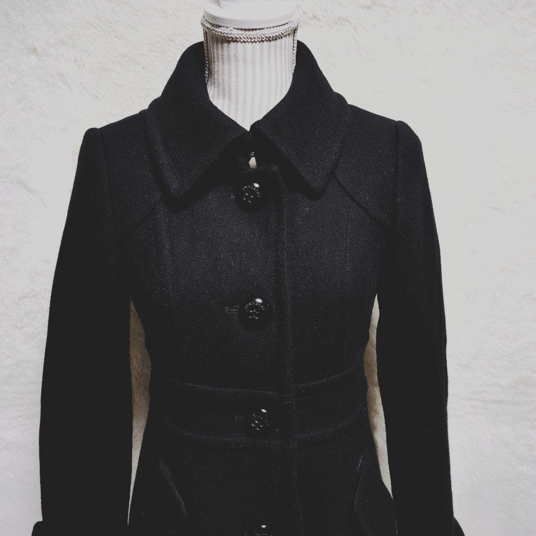 Burberry Blue Label Ruffle Hem Wool Long Coat Black Used Rare image 8