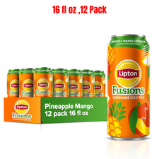 Lipton Fusions, Pineapple Mango Lemonade Iced Tea, 16 Fl Oz Cans, 12-Pack