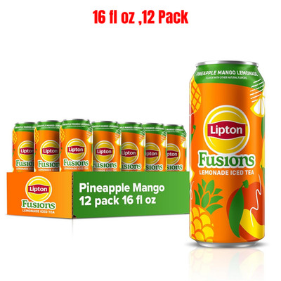 Lipton Fusions, Pineapple Mango Lemonade Iced Tea, 16 Fl Oz Cans, 12-Pack