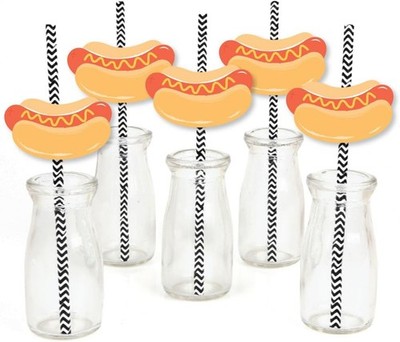 Hot Dog Straw Decor, Summer Birthday BBQ Picnic Party Supplies, Set of Hot Dog