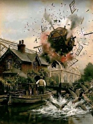 H.G.WELLS FIRST MEN IN THE MOON . THE SPHERE CRASHING OUT S/W 10x8 Print 