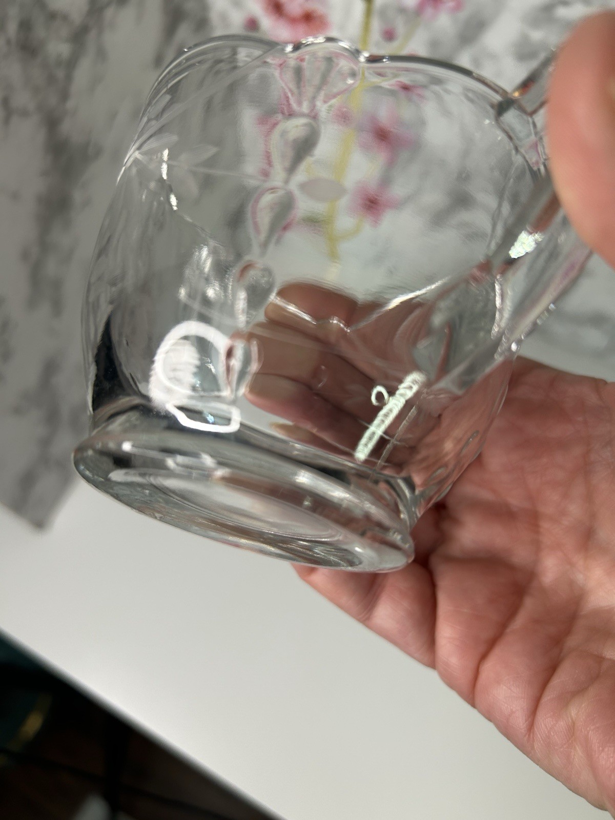 Vintage Glass Creamer & Open Sugar Set Etched Clear Floral Replacement Creamer