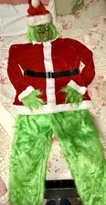 Grinch Christmas Fur Costume Set with Jacket, Pants, Mask, Belt, Gloves