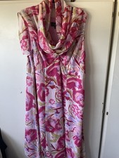 Ann Harvey Size 20 Silk Occasion Dress & Shawl Scarf Pink Floral Wedding