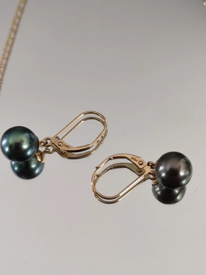 QVC Tahiti Perlen Schmuck Set Halskette und Ohrringe 585 Gold - Bild 3 von 4