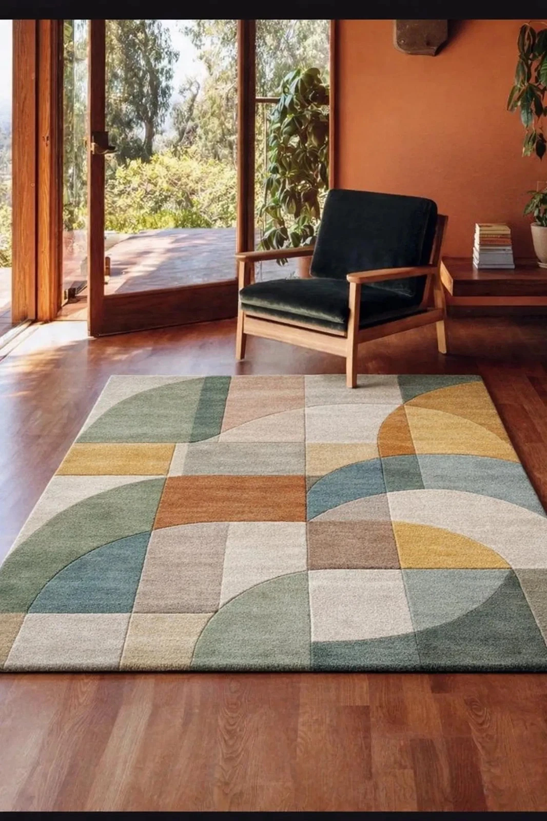 Hand-tufted Geometric Wool Area Rug: Modern Multicolor Living Room Area Carpet